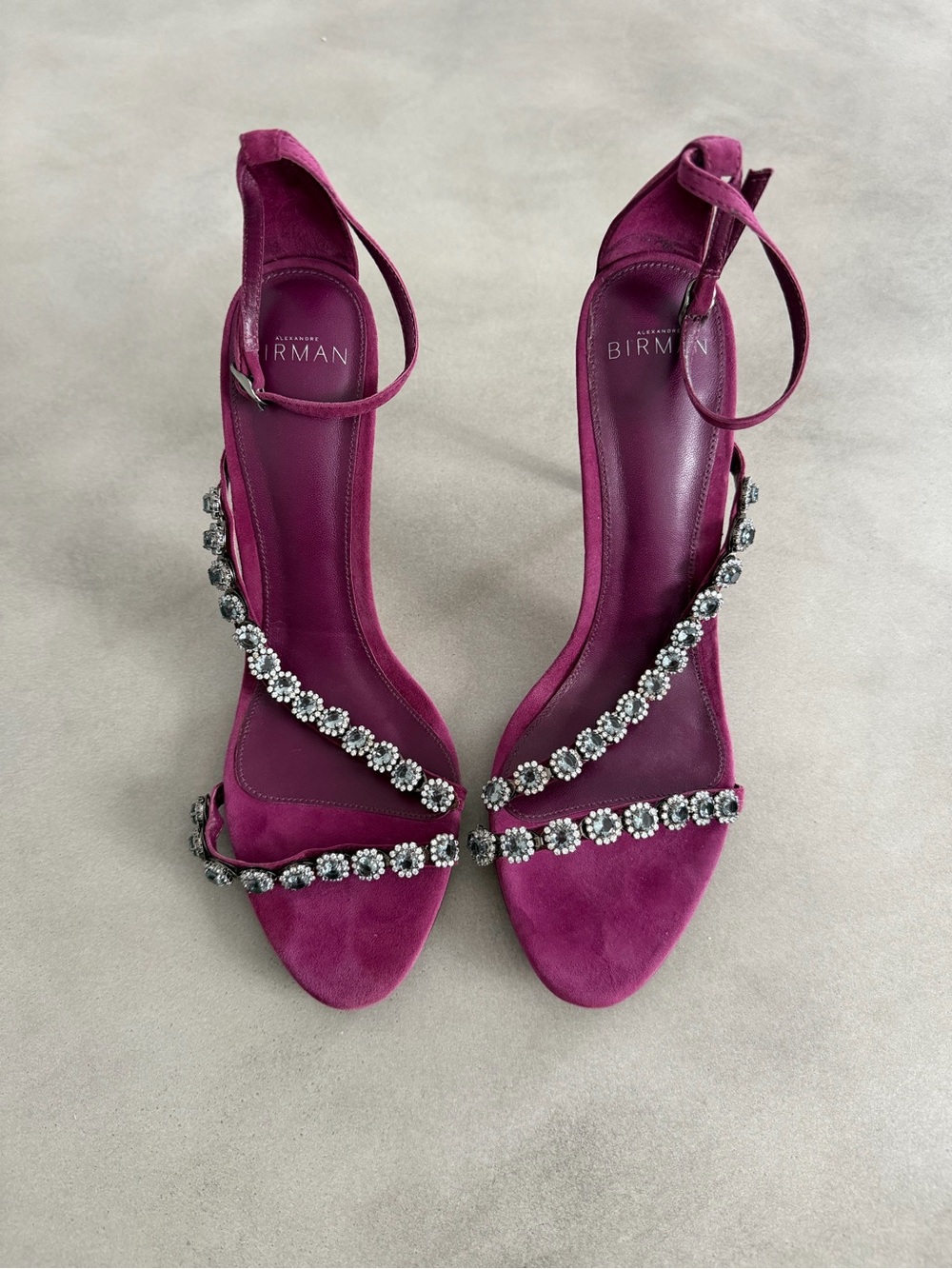 Alexandre Birman Plum Suede Jeweled Ankle-Strap Sandals